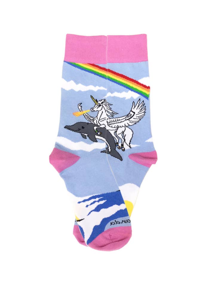 Sock Panda - Venta al por mayor Calcetines - Unisex - Calcetines Land of Dreams - ¡Unicornio que escupe fuego sobre un delfín!