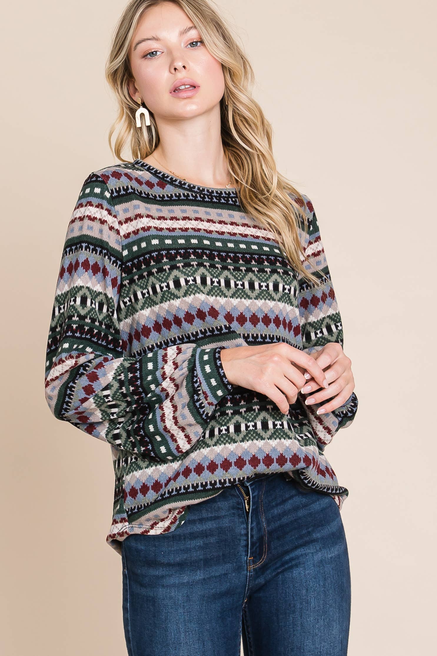 BOMBOM - Wholesale Knit Sweater - Women's - TL1699 AZTEC MIDWEIGHT SWEATER1