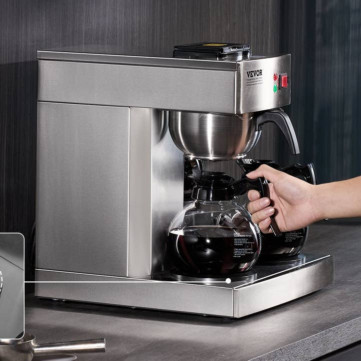VEVOR 12 Cups Commercial Drip Coffee Maker, Coffee Maker Machine with 3 Glass Carafes and 3 Warmer Plates, Stainless Steel Pour Over Coffee Brewer with Auto Water Intake, for Restaurant Office Cafe for wholesale by Giniverse108
