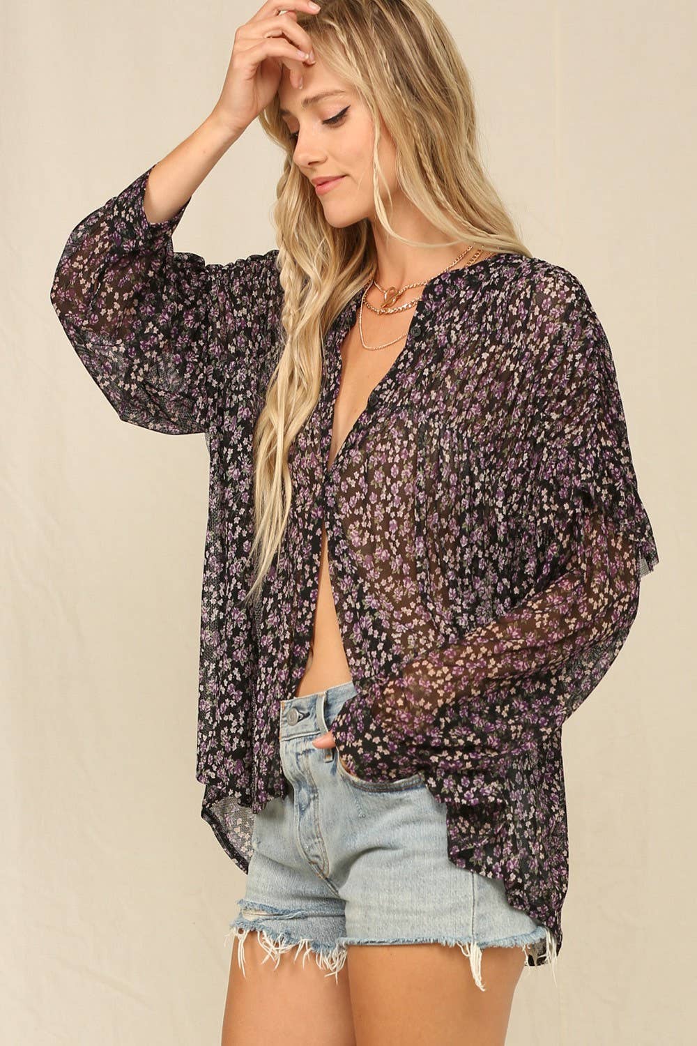 KyeMi - Wholesale Button Down Shirt - Women's - Button Front Design With Smock-Inspired Detailing3