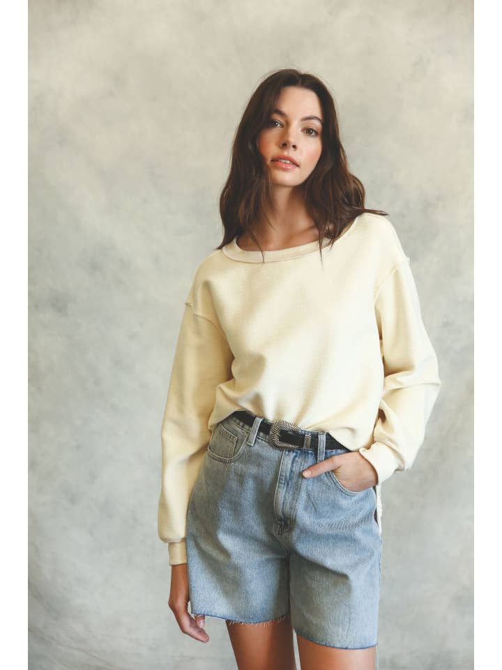 Cream Raw Edge Side Slit Sweatshirt for wholesale on Faire