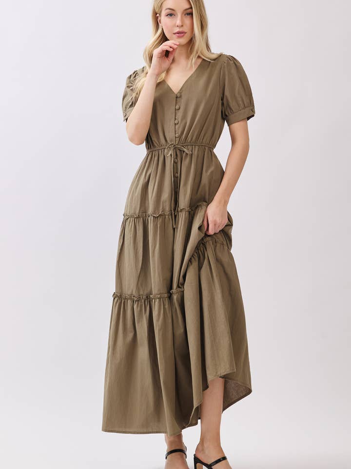 SHORT SLEEVE RUFFLE TIERED MAXI DRESS - VD6240 for wholesale by Calista