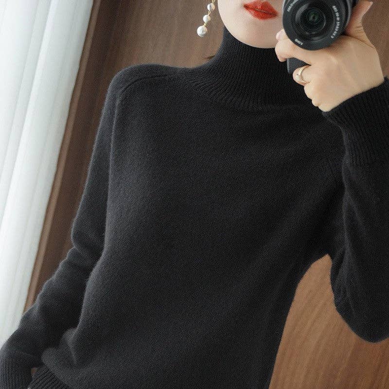FurDecoration - Wholesale Knit Sweater - Women's - Solid Color Minimalist High Neck Loose Fit Chunky Knit Sweater3