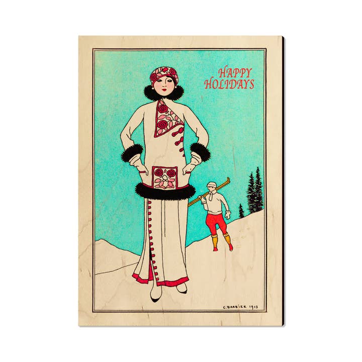 Snow Dress & Ski Holiday -Wood Postcards, Magnets, Ornaments for wholesale by DaydreamHQ