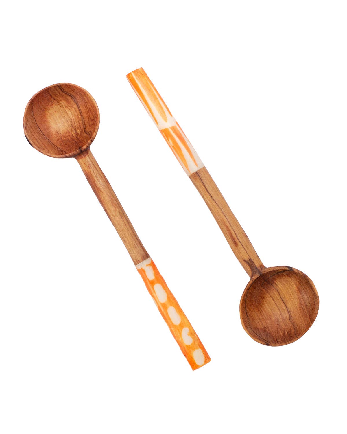 AARVEN – wholesale Kitchen spoon – Olive Wood Sugar Spoon With Orange Batik Handle0