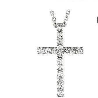 14K White Petite Diamond Cross 18" Necklace for wholesale by NYMAN JEWELERS