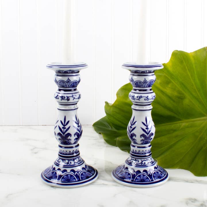 8 Oak Lane - Wholesale Candle holder - Porcelain Chinoiserie Candlestick Set - Small