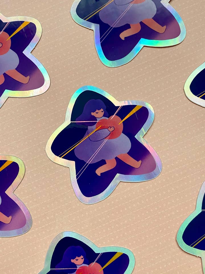 Adesivo olografico a forma di cuore stellato per la vendita all'ingrosso da parte di vickyisdrawing