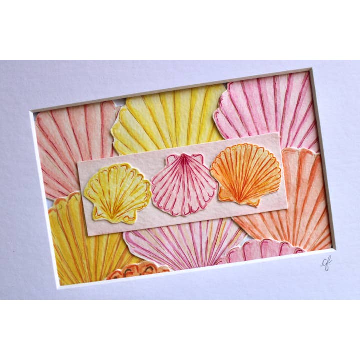 8 x 10 Scallop Shell Watercolor Painting with Matte Frame #2 for wholesale by Courtney Foley
