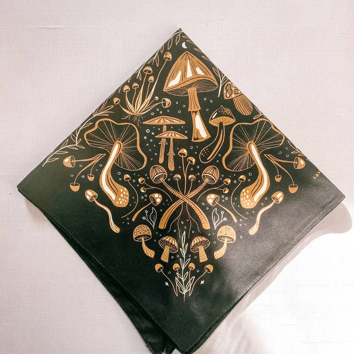 Lantern Print Co. - Wholesale Bandana - Unisex - Bandana: Midnight Mushroom; Brown, Green, Pink5