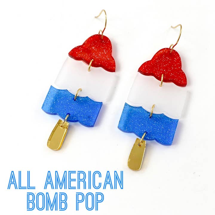 Doohickies - Wholesale Dangle Earrings - All American Bomb Pop Acrylics Patriotic Dangle Earrings