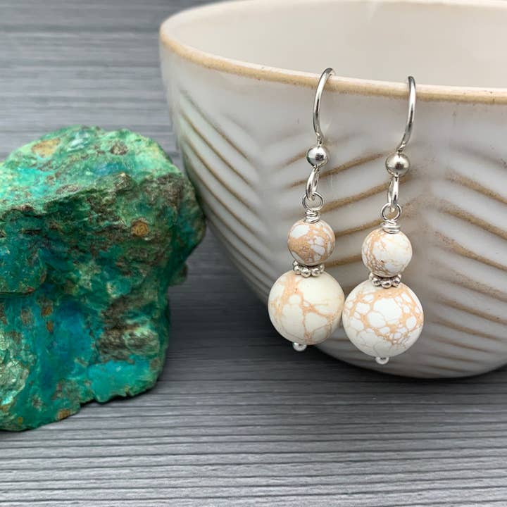 Nevada White Variscite and Sterling Silver Earrings for wholesale by Sunlight Silver Jewelry