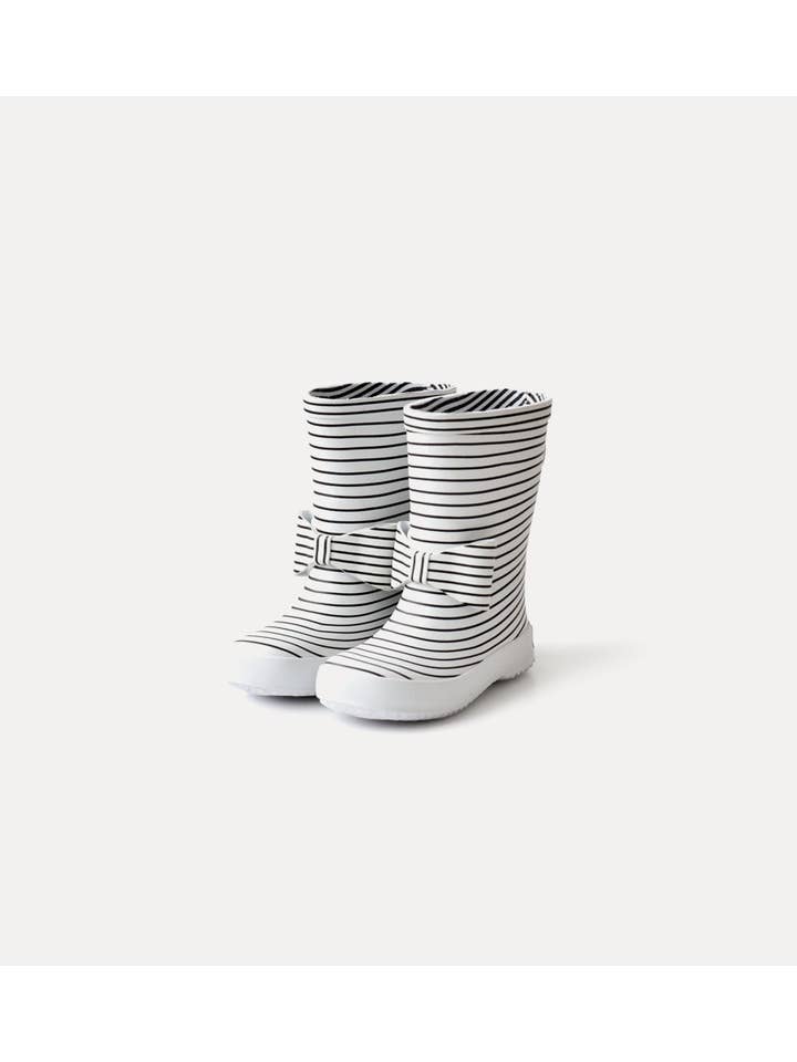 BOXBO - Wholesale Rain Boots - Kids - Bowtie Adorned Black and White Stripe Rain Boots for Kids