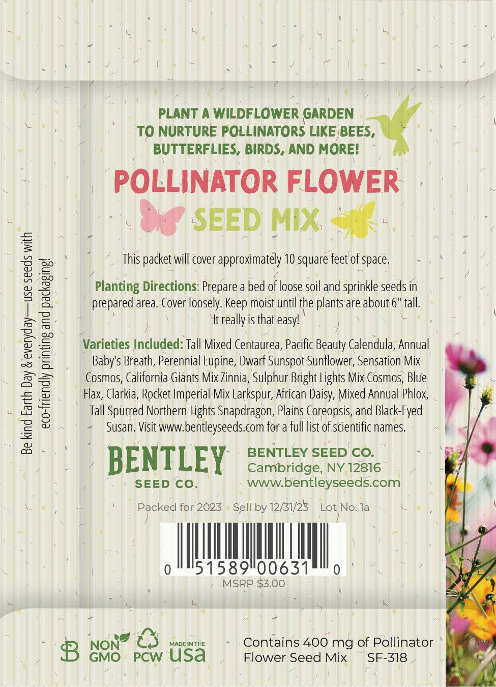Bentley Seed Co. - Wholesale Plant Seeds - Make Everyday Earth Day - Pollinator Flower Mix Seed Packets1