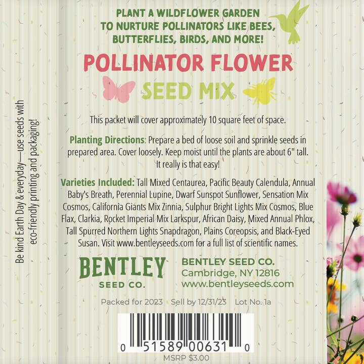 Bentley Seed Co. - Wholesale Plant Seeds - Make Everyday Earth Day - Pollinator Flower Mix Seed Packets1