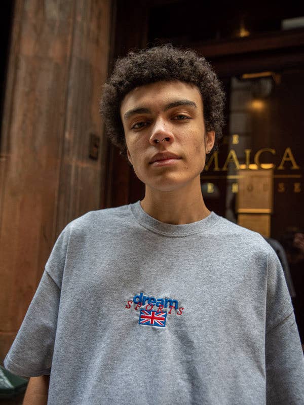 Grijs t-shirt met Dream Sports geborduurd logo voor wholesale door Dream But Do Not Sleep