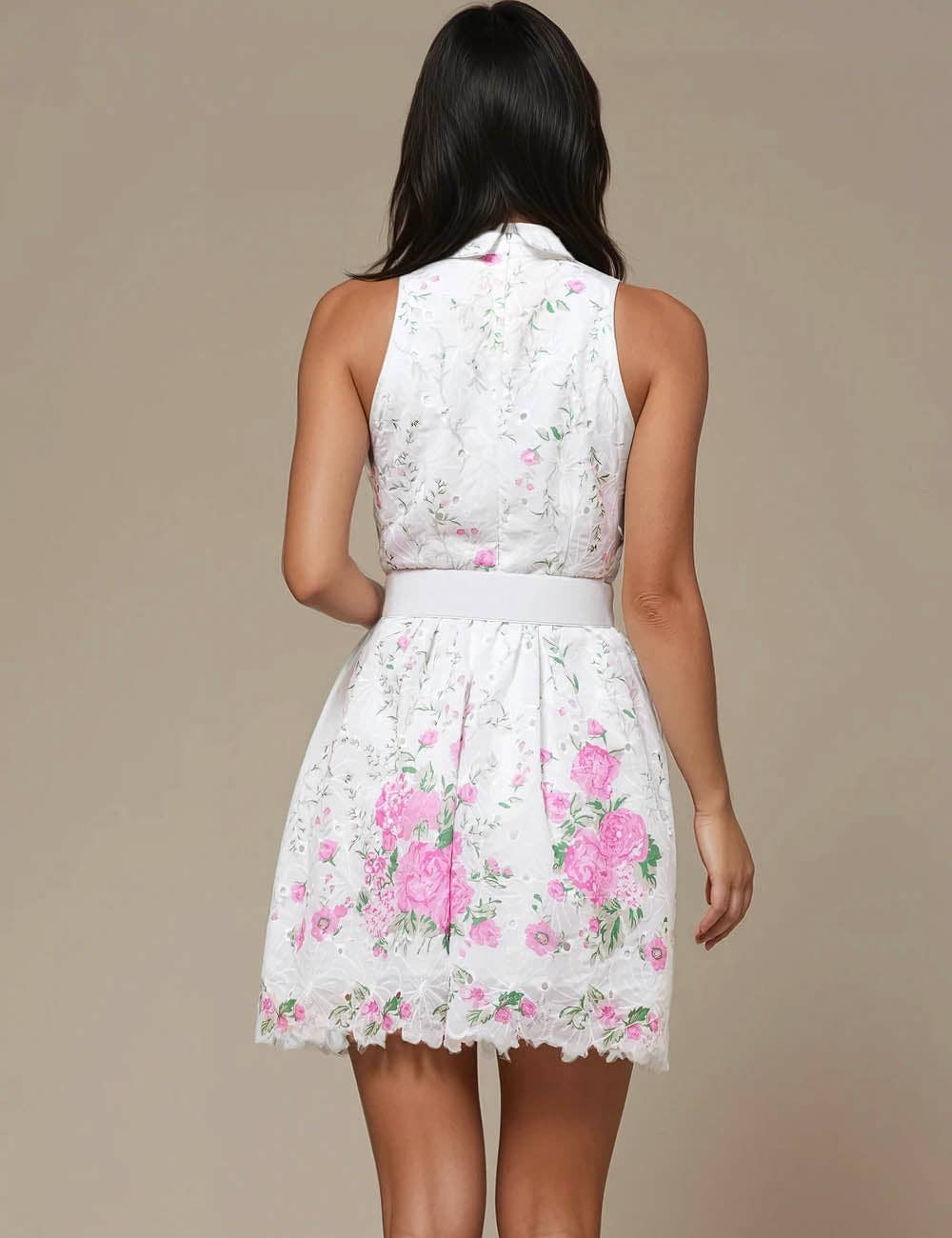White Ladies Sleeveless Floral Print Mini Dress SKD51180 for wholesale on Faire10