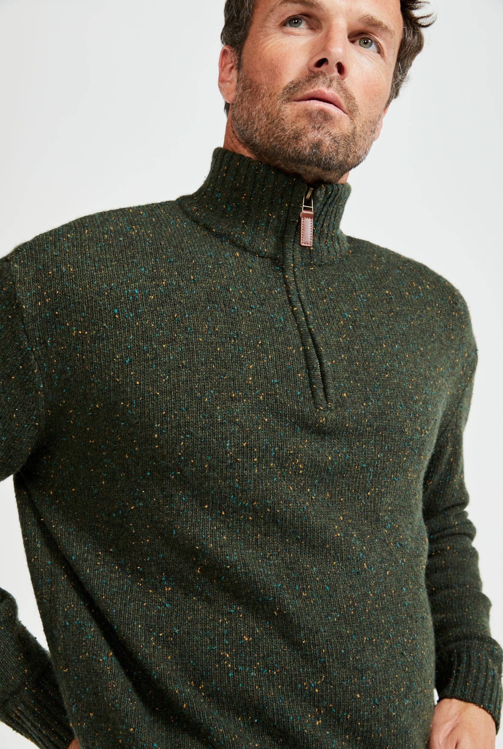 Aran Woollen Mills - Vente Pull en maille – homme - Pull Belleek Troyer pour homme - Vert3