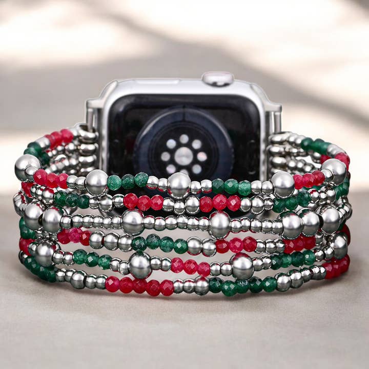 Festive Silver Elegance Stretch Apple Watch Strap for wholesale by Cape Diablo