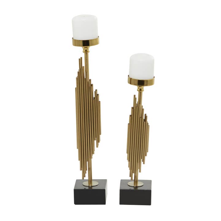 Contemporary Gold Stainless Metal Candle Holder Set for wholesale by Deco Marché