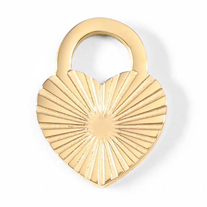 18K Gold PVD Stainless Steel Sunburst Heart Lock Charm for wholesale by WJW