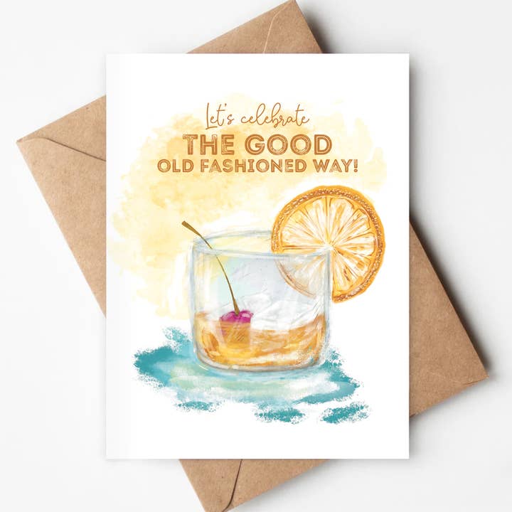 Old Fashioned Eco-friendly Card Celebrate Birthday Cocktail for wholesale by Jenna's Doodles