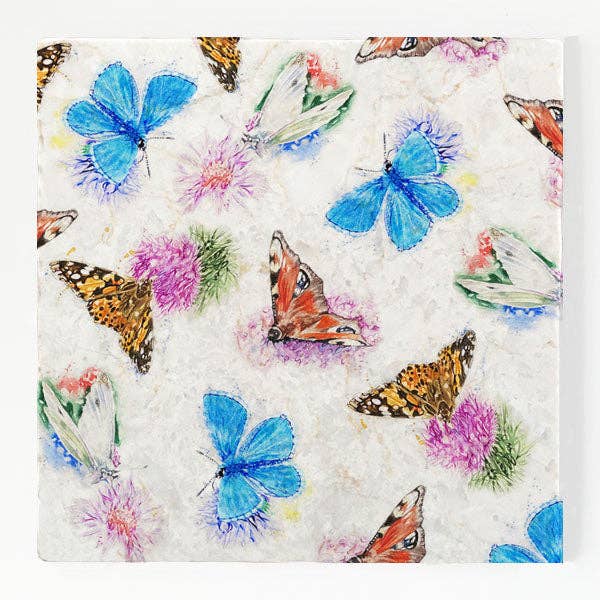 Grand dessous de plat en marbre - Country Butterflies pour la vente par Country Creation