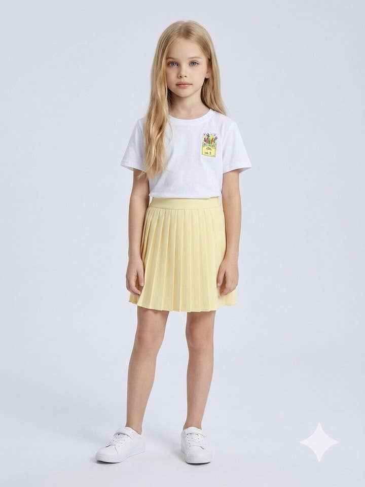 Bedrucktes Baumwoll-T-Shirt und plissierter Rock für Mädchen für den Großhandel von MINI MIGNON PARIS