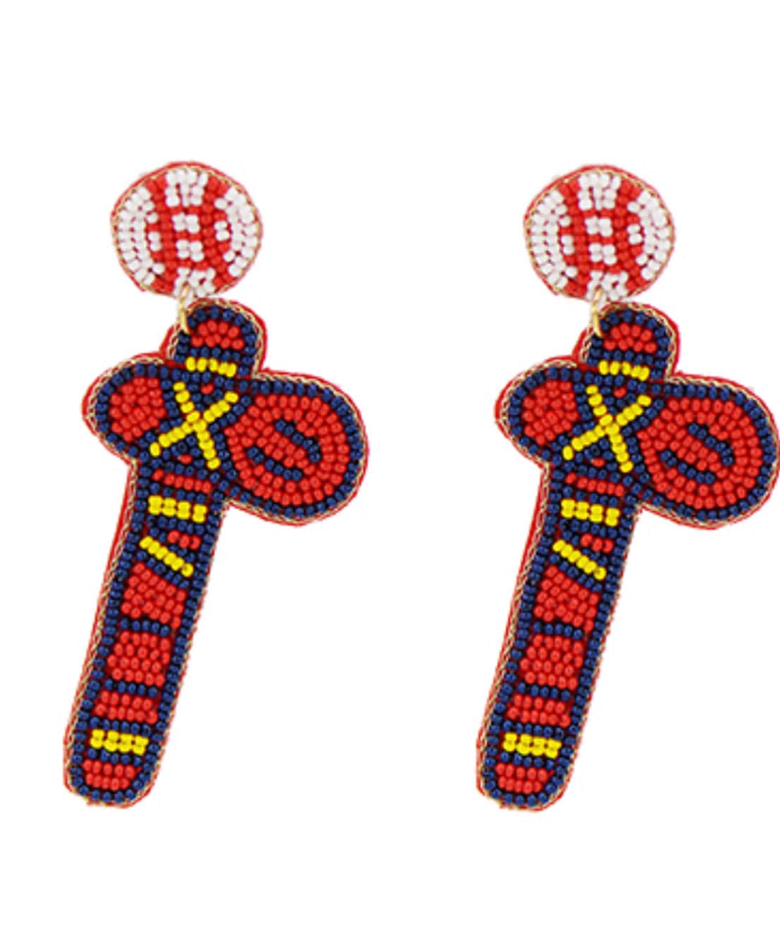 Brookhaven Baubles - Wholesale Dangle Earrings - Atlanta Braves Beaded Tomahawk Statement Earrings MLB2