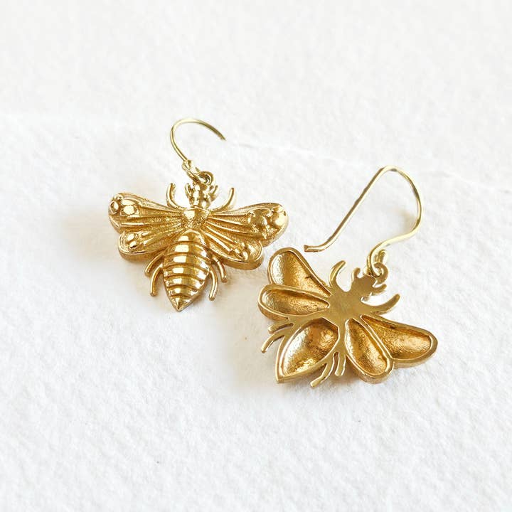 Bisjoux - Wholesale Dangle Earrings - Brass bee insect delicate minimal dangle earrings1