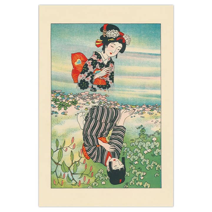 Postcard - vintage Japanese illustration - mirror reflection for wholesale by 50 Watts