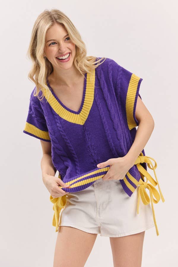 Sewn and Seen - Wholesale Sweater Vest - Women's - Cable Knit Varsity Sweater Vest9