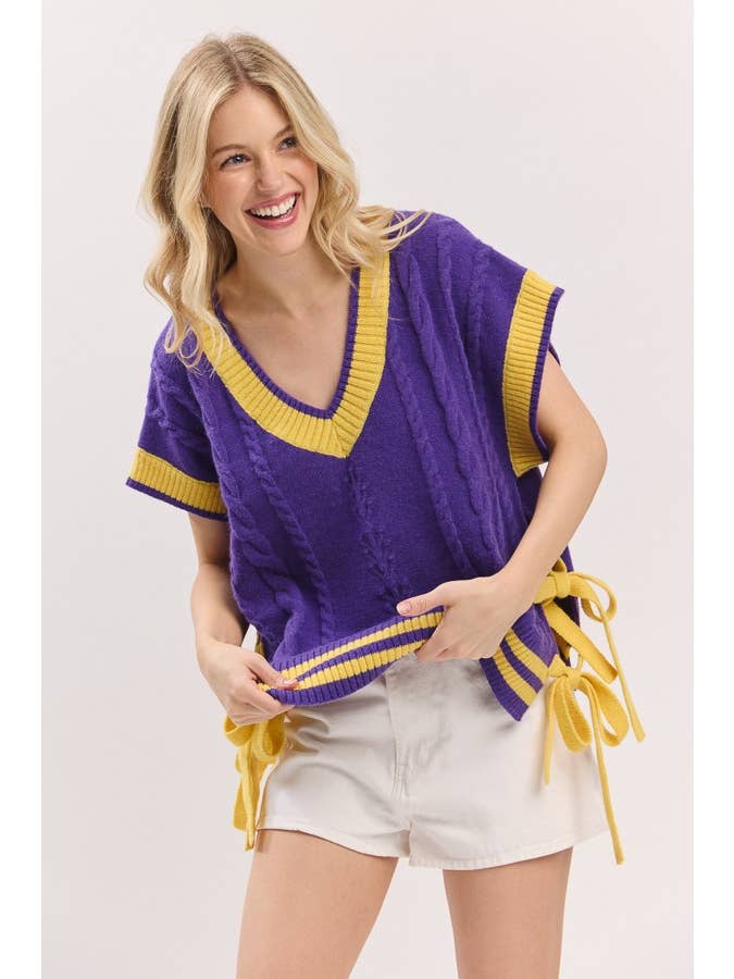 Sewn and Seen - Wholesale Sweater Vest - Women's - Cable Knit Varsity Sweater Vest9