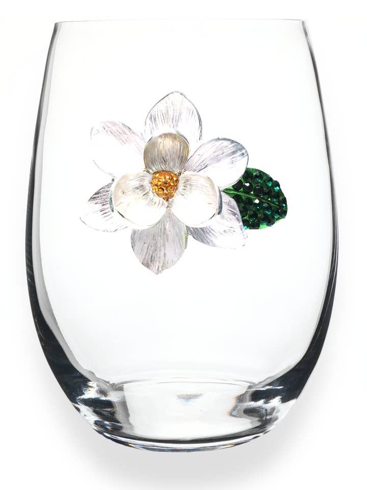 Magnolia Jeweled Stemless Wine Glass for wholesale by The Queens' Jewels®