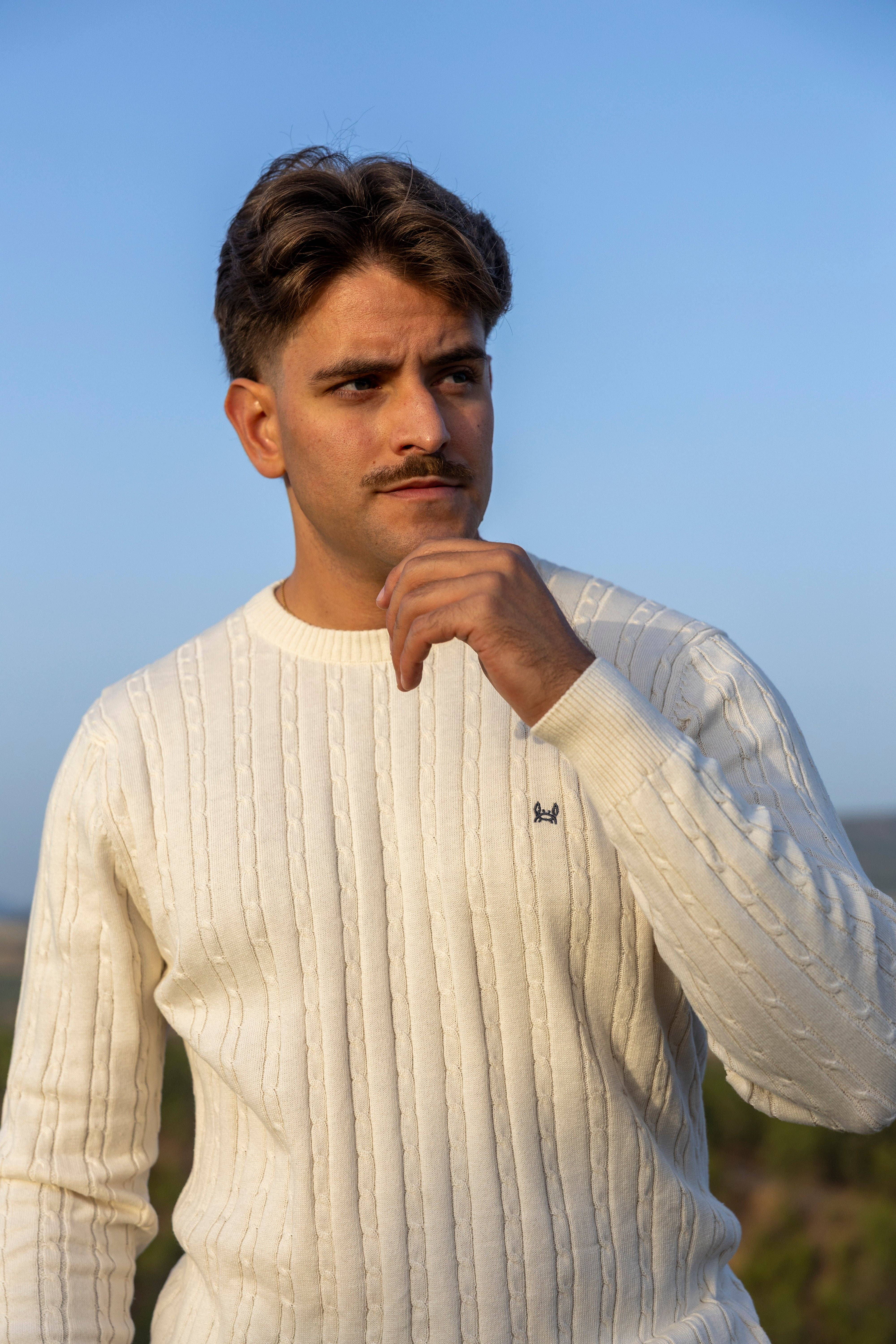 Custi Mikelo: Men's Clothing & Christmas Gifts - Wholesale Knit Sweater - Men's - Beige Cable Knit Sweater1