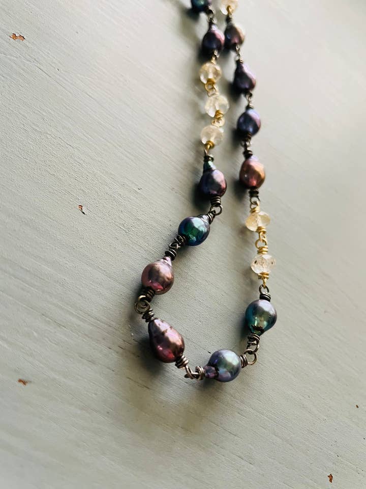 Colar de Pérola Barroca Pavão & Pedra Preciosa Topázio por atacado de Peaces of Indigo