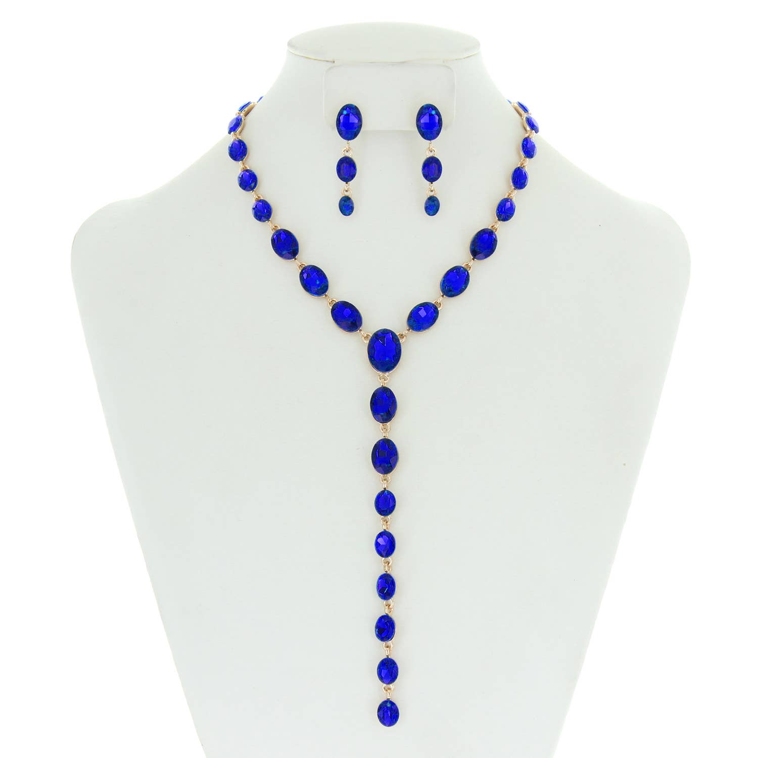 SP Sophia Collection - Wholesale Jewelry Set - Oval Cut Crystal Lariat Necklace Earring Set0