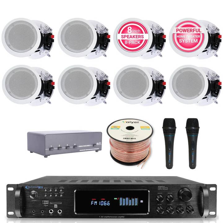 1500W Bluetooth Amplifier,8 Ceiling Speakers 8",Selector,Mic for wholesale by Technical Pro