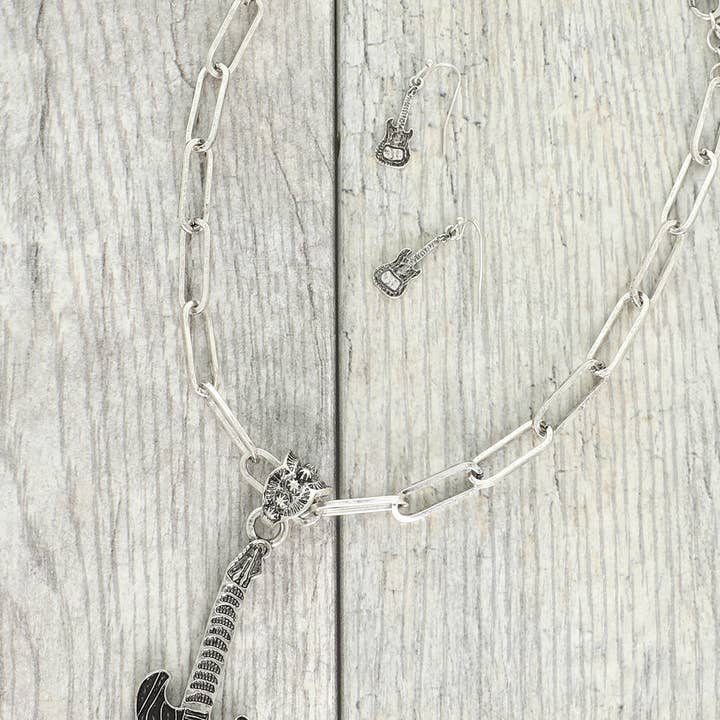 Western Guitar Pendant Chain Necklace Set for wholesale by SP Sophia Collection