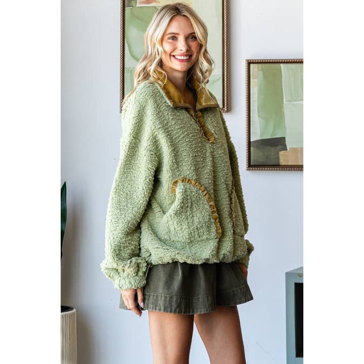 Veveret - Wholesale Knit Top - Women's - Texture Sherpa Half Zip-Up Top