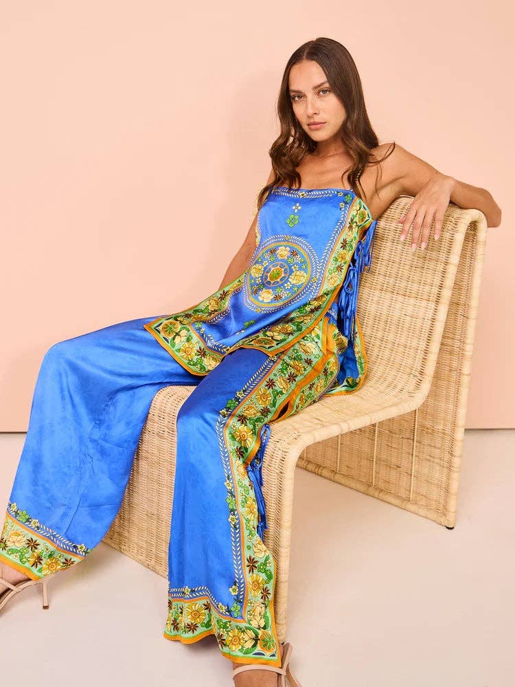 Blå 2025 nyt vintage silkesæt med global chic og afslappet stil for engroshandel på Faire1