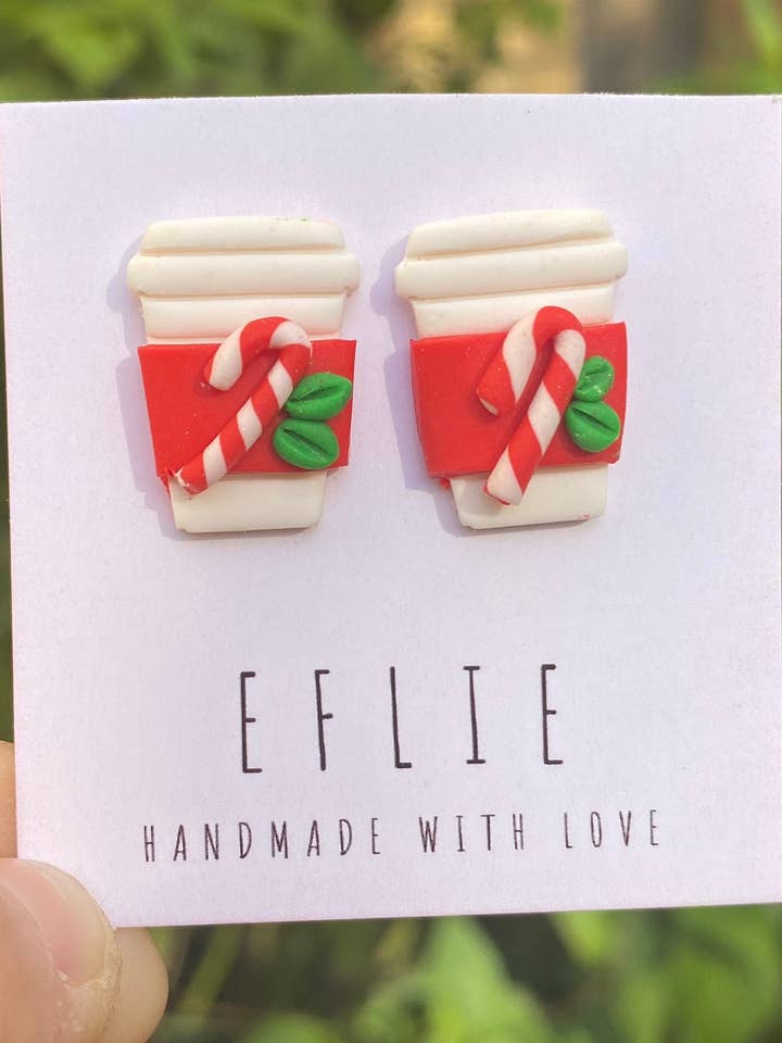 Christmas Latte Peppermint Coffee Clay Stud Earrings for wholesale by Eflie