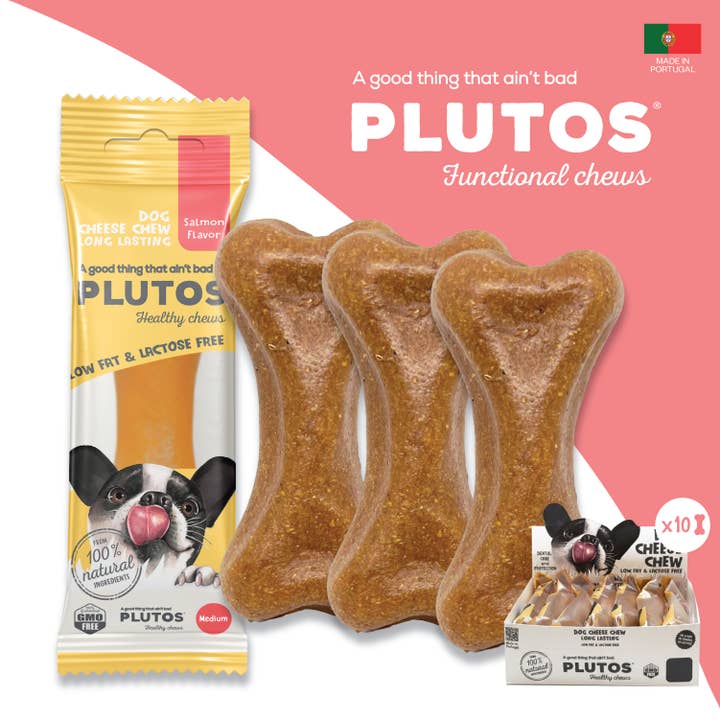 Hundezahnpflege-Kaustange Käse & Lachs M (10) für den Großhandel von PLUTOS CHEWS