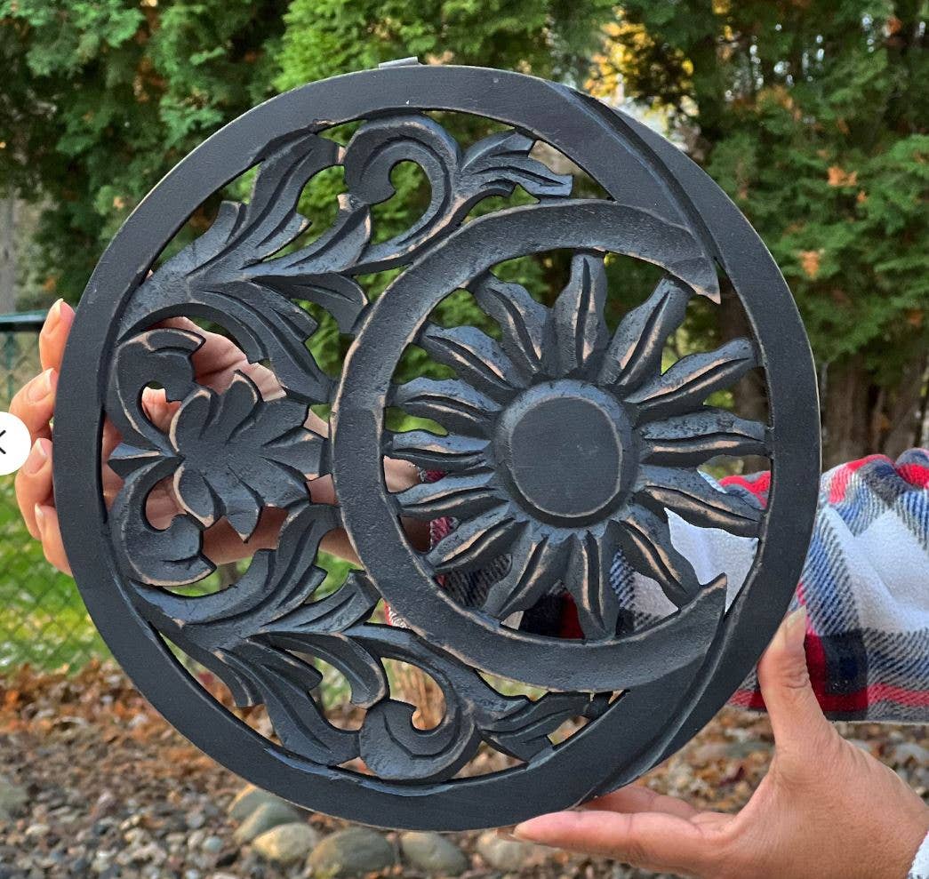 Lungta Imports - Wholesale Wall Accent - Handcrafted Wooden Celestial Sun Moon Wall Décor Hanging2