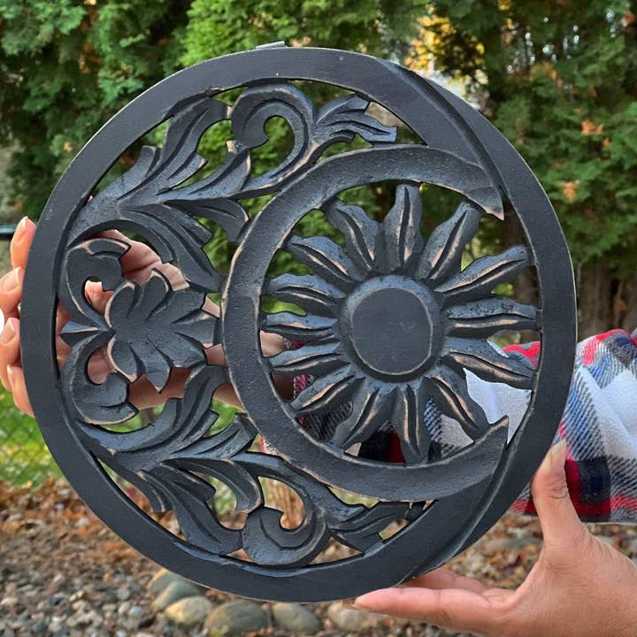 Lungta Imports - Wholesale Wall Accent - Handcrafted Wooden Celestial Sun Moon Wall Décor Hanging2