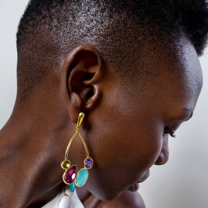 Luxenter – Engroshandel Hængeøreringe og creoløreringe – 18k guldforgyldte øreringe med flerfarvet zirkonia - Mortha1