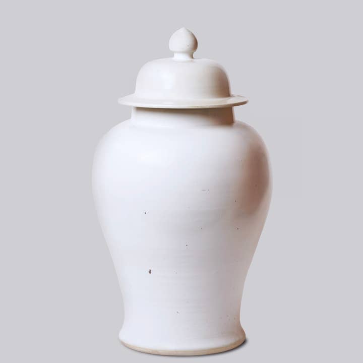 Cobalt Guild - Wholesale Decorative Jar - 25" Rustic Plain White Porcelain Temple Jar