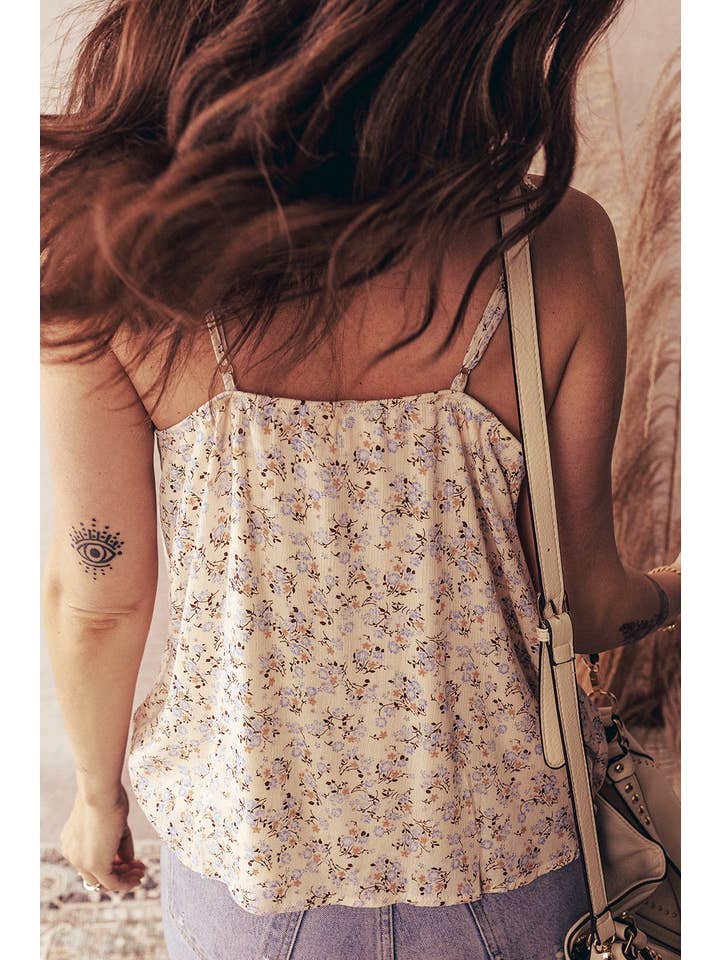 Apricot Boho Floral Spaghetti Straps Tank Top for wholesale on Faire5