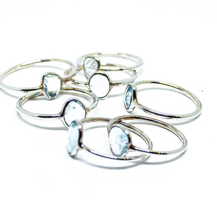 Quasar Gems USA - Wholesale Single Stone/Solitaire Ring - Aquamarine Abstract Gemstone Ring Sterling Silver