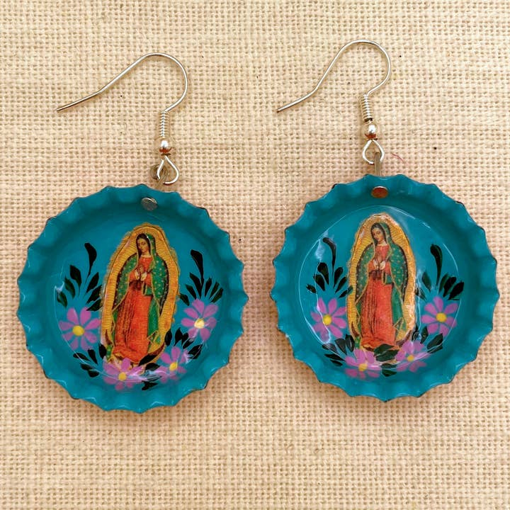Bottlecap Earring V. Guadalupe, Peru for wholesale by Tesoros Trading Company